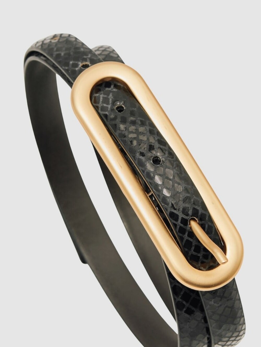 Reiss Chaya Suede Elongated-Buckle Skinny Belt in Black Snakeskin Size Medium